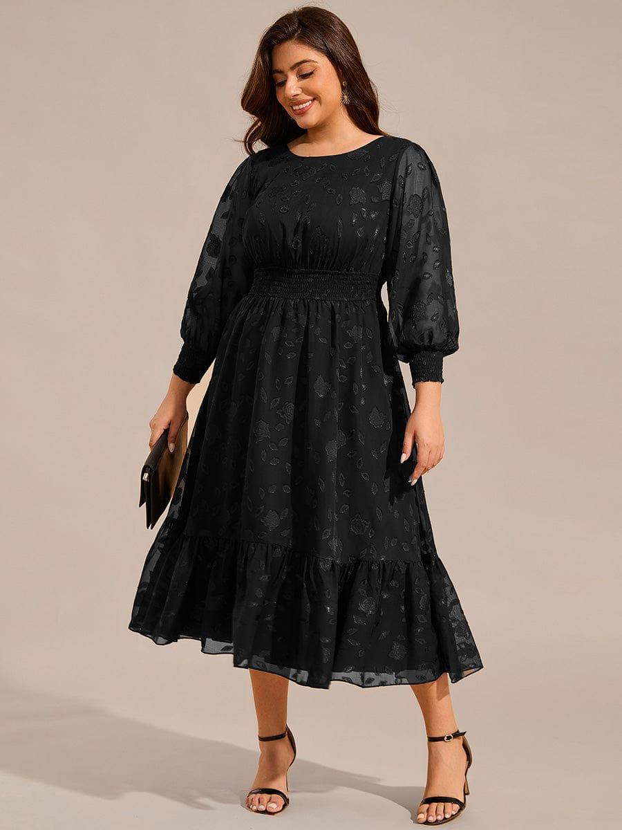 pretty ANAHI|Plus Size Long Sleeve Round Neckline Chiffon Wedding Guest Dress