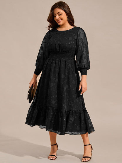 pretty ANAHI|Plus Size Long Sleeve Round Neckline Chiffon Wedding Guest Dress