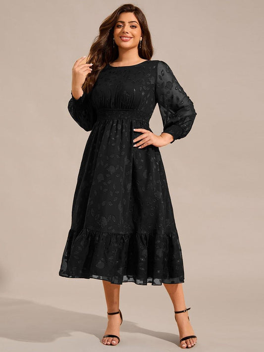 pretty ANAHI|Plus Size Long Sleeve Round Neckline Chiffon Wedding Guest Dress
