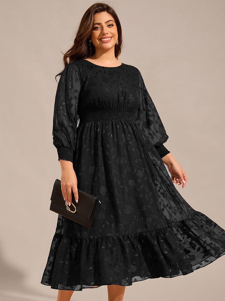pretty ANAHI|Plus Size Long Sleeve Round Neckline Chiffon Wedding Guest Dress