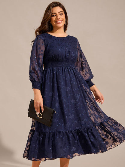pretty ANAHI|Plus Size Long Sleeve Round Neckline Chiffon Wedding Guest Dress