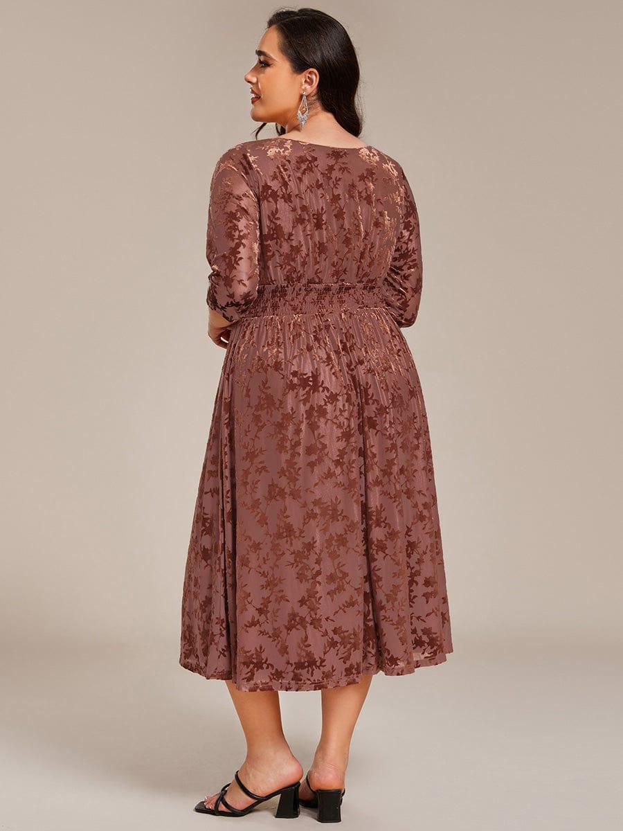 ever NYRA|Floral Velvet 3/4 Sleeve V-Neck Pleated Wedding Guest Dress