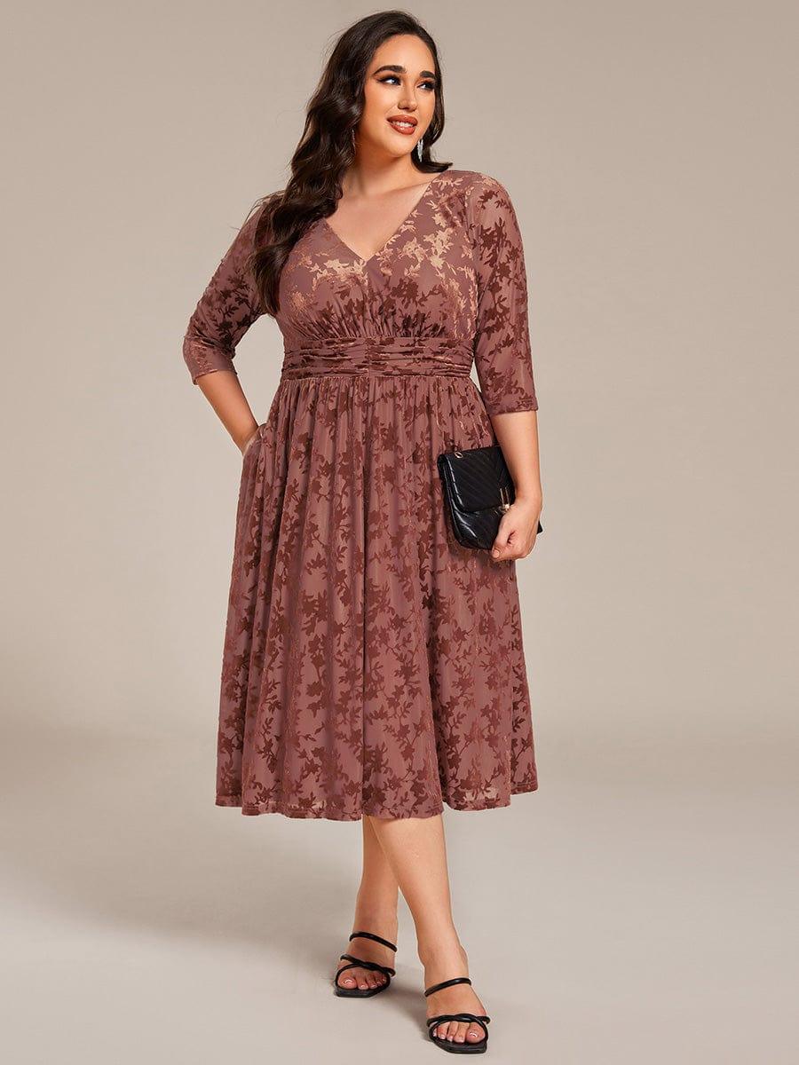 pretty NYRA|Plus Size 3/4 Sleeve Floral Velvet Wedding Guest Dress with Pockets