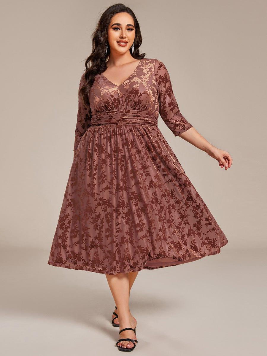 pretty NYRA|Plus Size 3/4 Sleeve Floral Velvet Wedding Guest Dress with Pockets