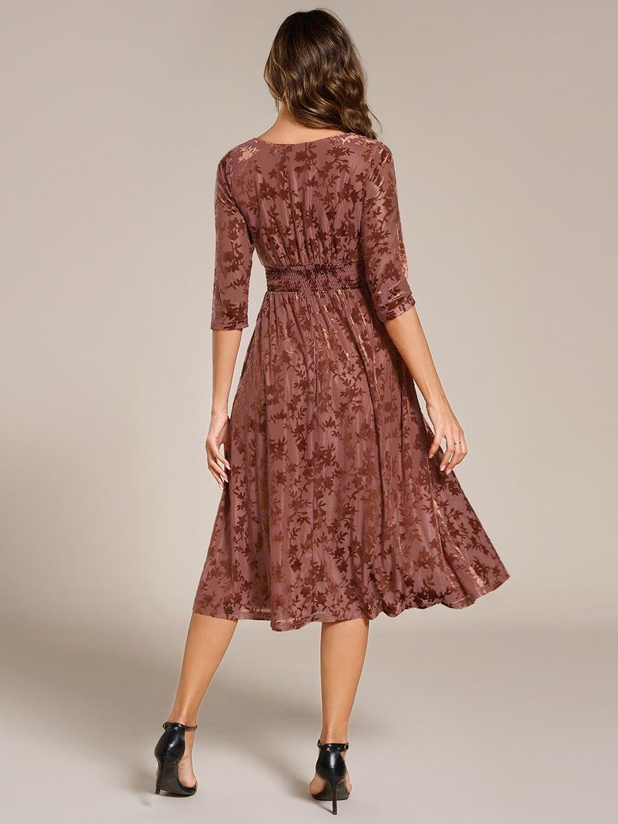 ever NYRA|Floral Velvet 3/4 Sleeve V-Neck Pleated Wedding Guest Dress