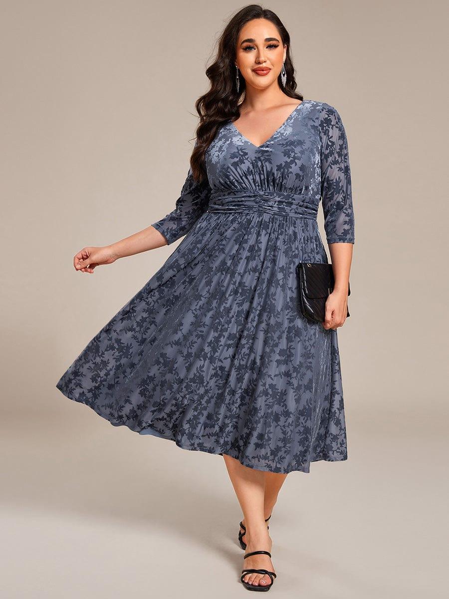 pretty NYRA|Plus Size 3/4 Sleeve Floral Velvet Wedding Guest Dress with Pockets