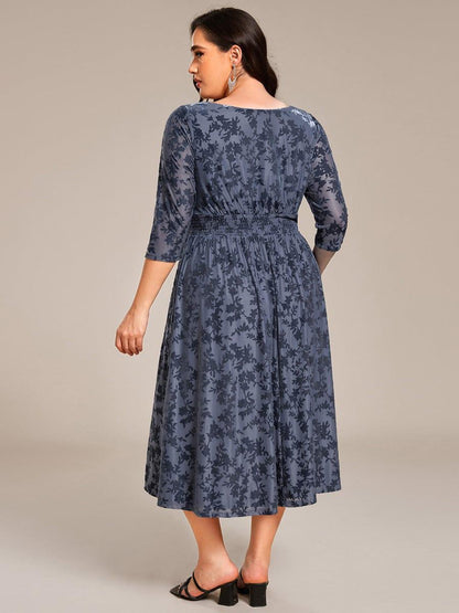 pretty NYRA|Plus Size 3/4 Sleeve Floral Velvet Wedding Guest Dress with Pockets