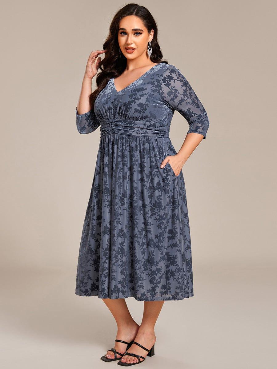 ever NYRA|Floral Velvet 3/4 Sleeve V-Neck Pleated Wedding Guest Dress