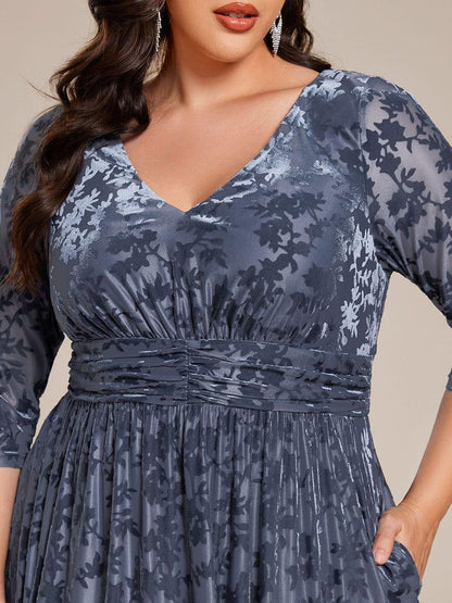 pretty NYRA|Plus Size 3/4 Sleeve Floral Velvet Wedding Guest Dress with Pockets