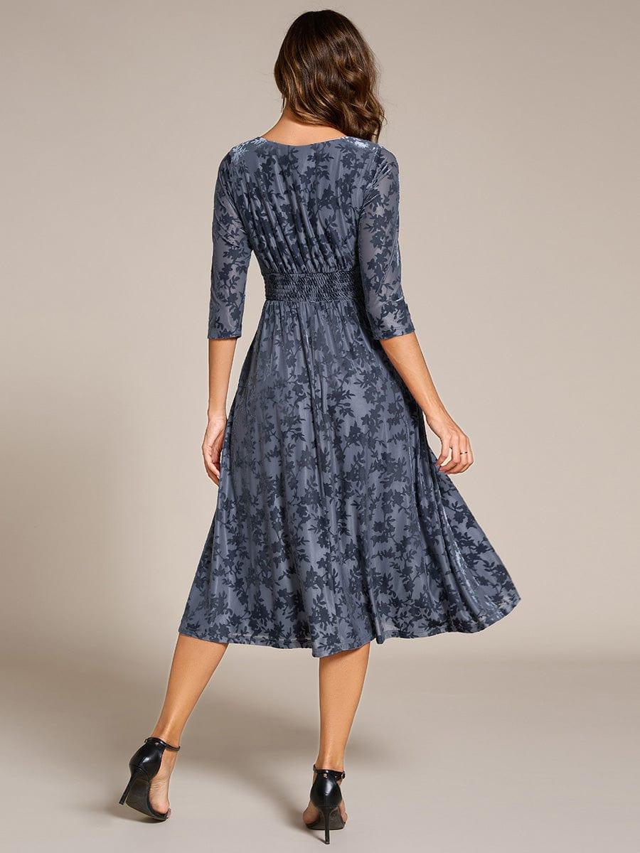 ever NYRA|Floral Velvet 3/4 Sleeve V-Neck Pleated Wedding Guest Dress