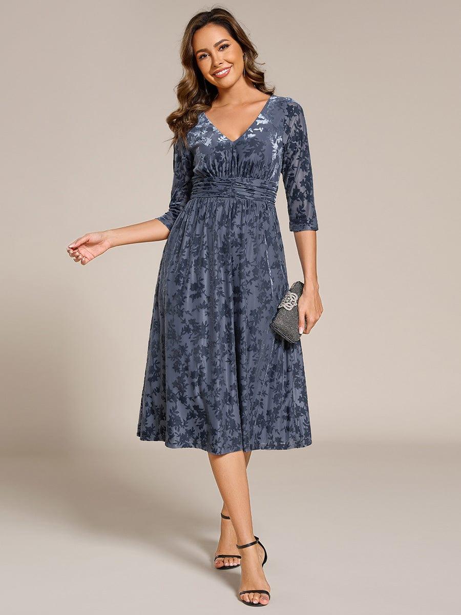 ever NYRA|Floral Velvet 3/4 Sleeve V-Neck Pleated Wedding Guest Dress
