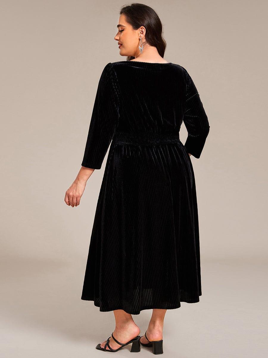 ever ARLET|Long Sleeve High Stretch Velvet Tea Length Wedding Guest Dress