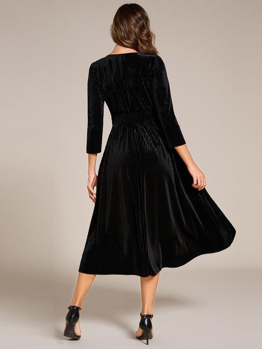 ever ARLET|Long Sleeve High Stretch Velvet Tea Length Wedding Guest Dress