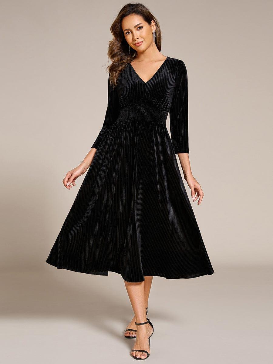 ever ARLET|Long Sleeve High Stretch Velvet Tea Length Wedding Guest Dress