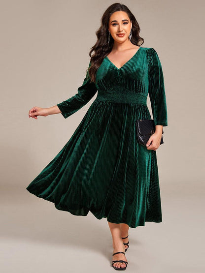 ever ARLET|Long Sleeve High Stretch Velvet Tea Length Wedding Guest Dress