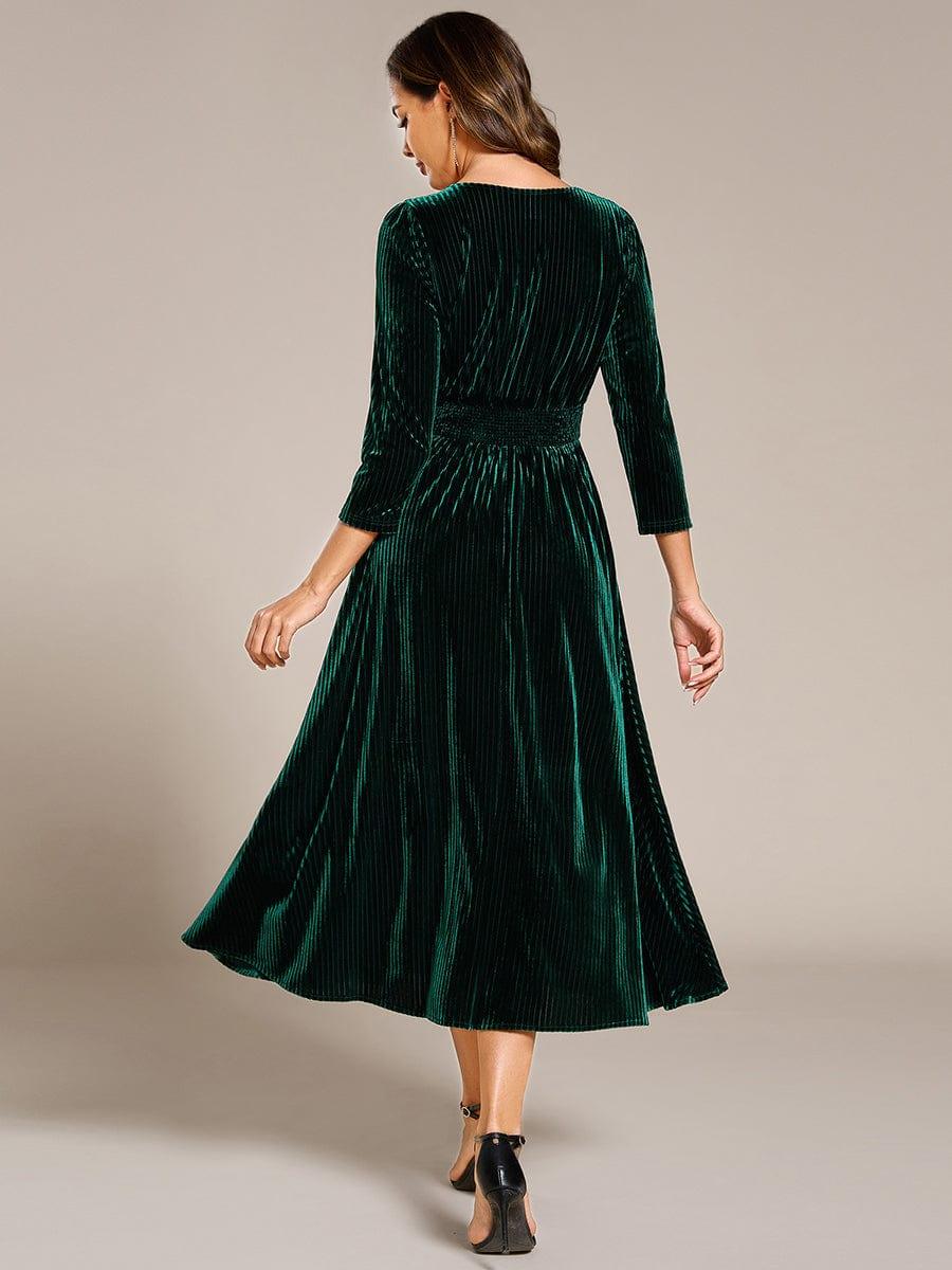ever ARLET|Long Sleeve High Stretch Velvet Tea Length Wedding Guest Dress