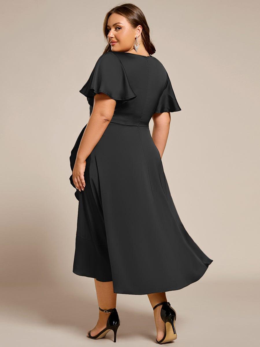 ever SAIGE|V-Neck Satin Midi Wedding Guest Dress with Ruffled Skirt