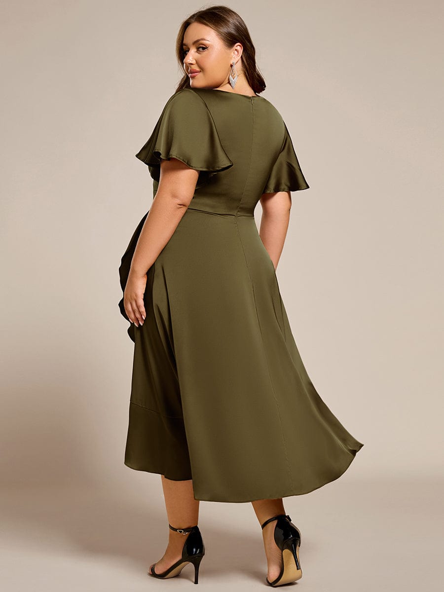 ever SAIGE|V-Neck Satin Midi Wedding Guest Dress with Ruffled Skirt
