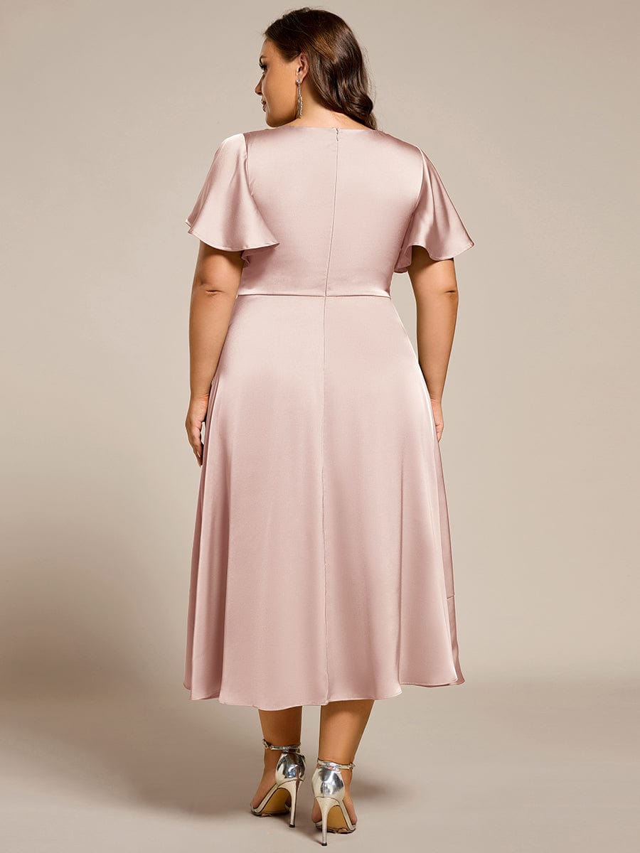 ever SAIGE|V-Neck Satin Midi Wedding Guest Dress with Ruffled Skirt