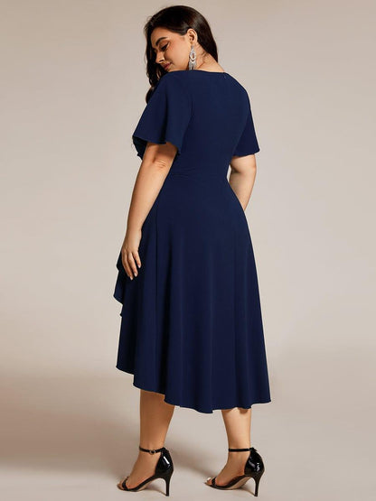 pretty FALLON|Plus Size High-Stretch V-neck Midi Wedding Guest Dress