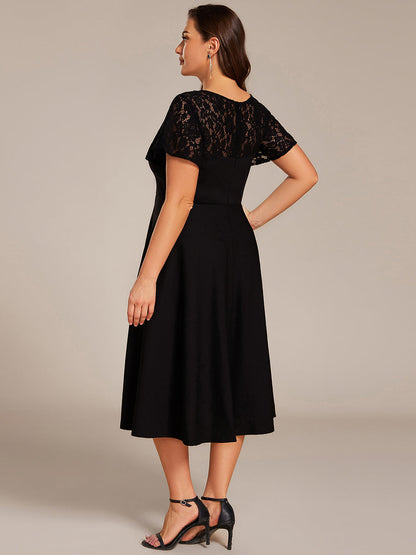 ever EVIE|Short Sleeves A-Line Midi Wedding Guest Dress with Pockets