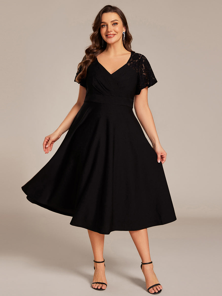 pretty EVIE|Plus Size A-Line Pleated Midi Wedding Guest Dress with Pockets