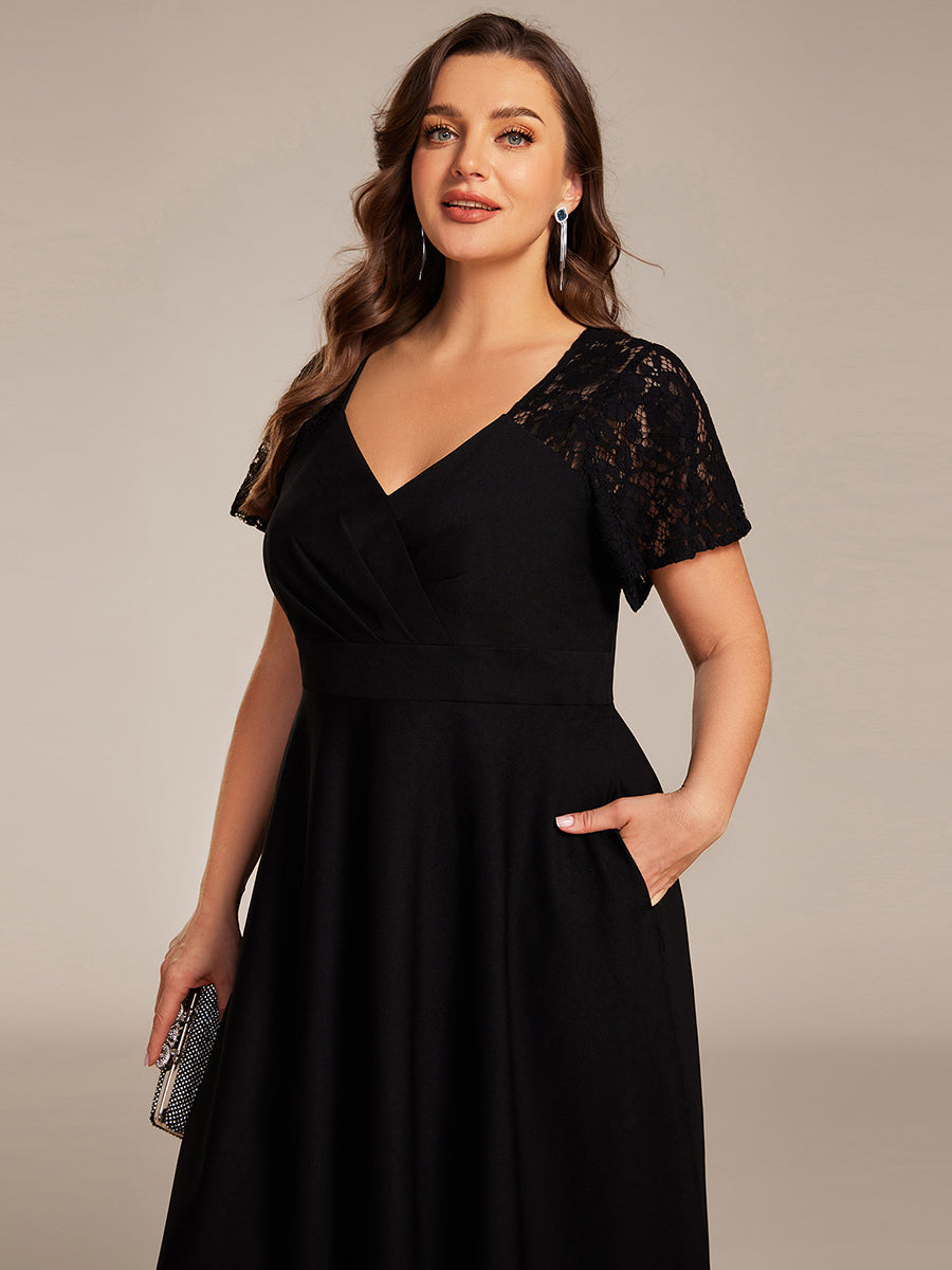 ever EVIE|Short Sleeves A-Line Midi Wedding Guest Dress with Pockets