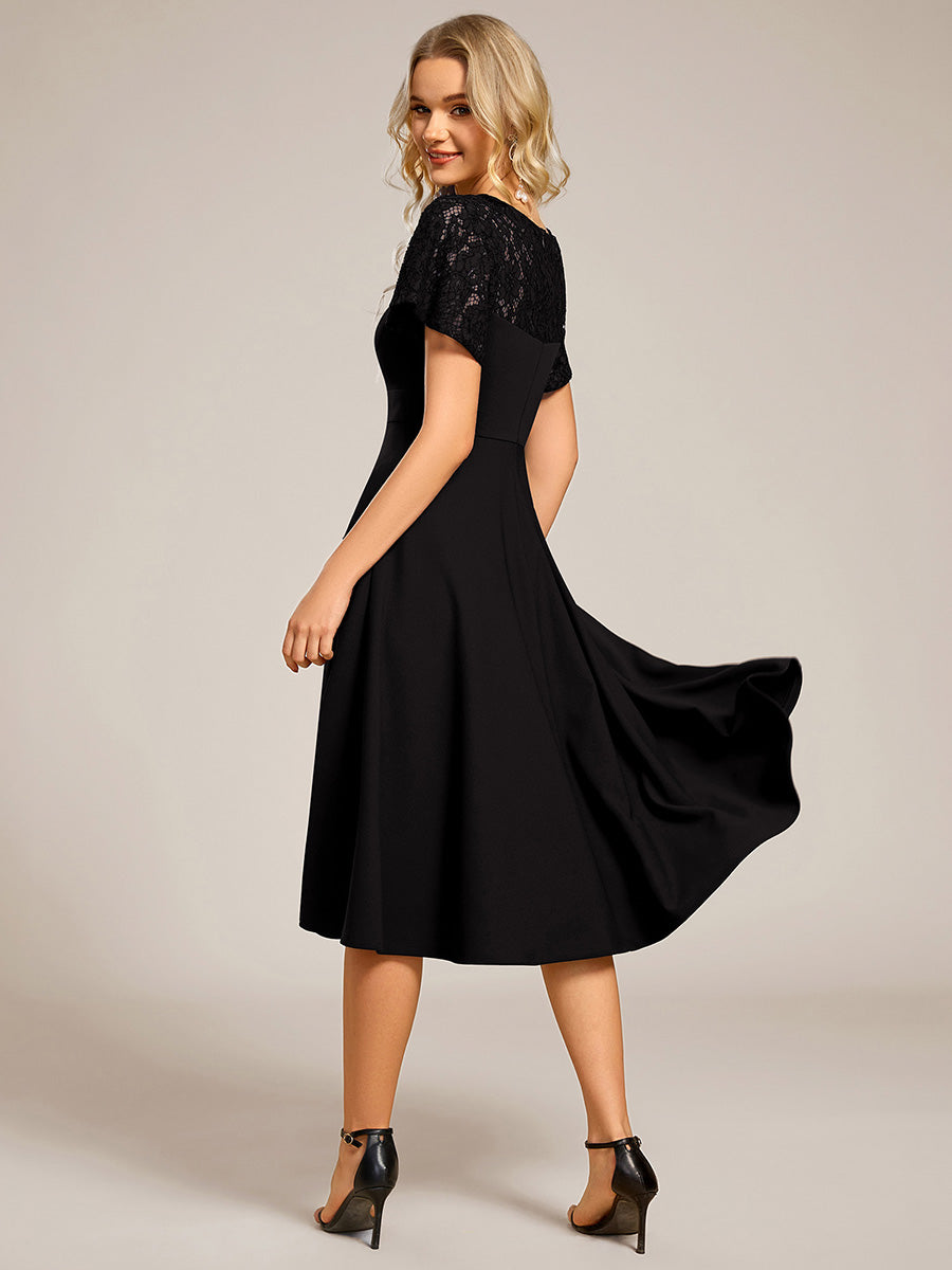 ever EVIE|Short Sleeves A-Line Midi Wedding Guest Dress with Pockets