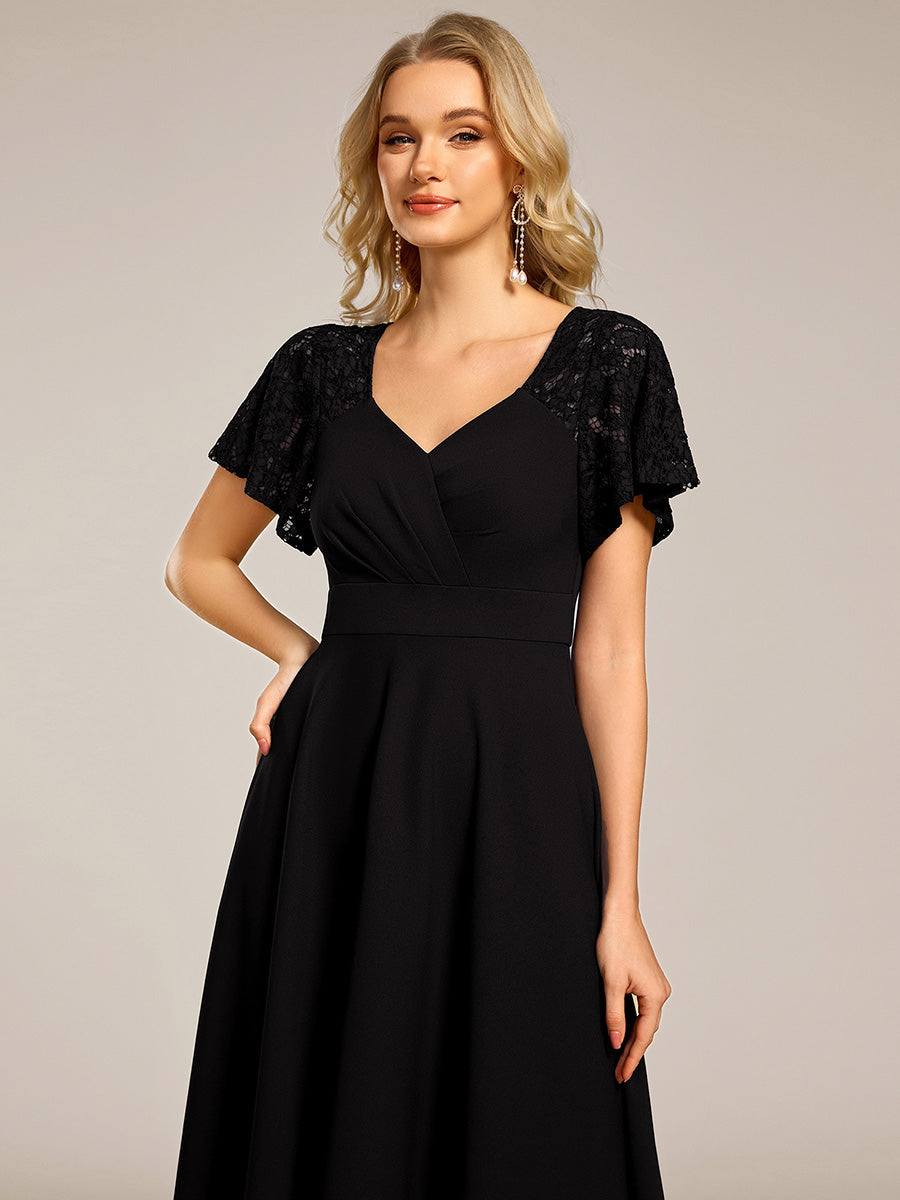 ever EVIE|Short Sleeves A-Line Midi Wedding Guest Dress with Pockets