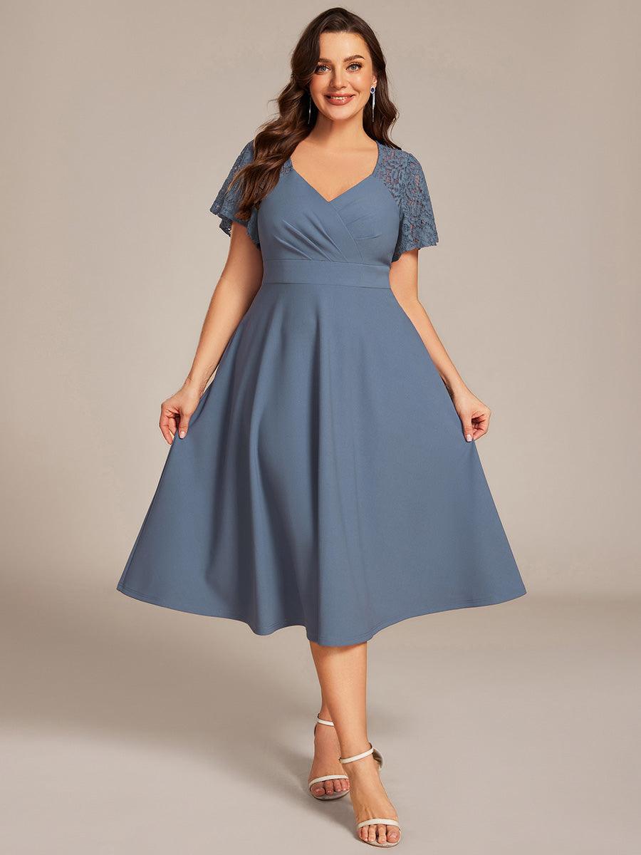 ever EVIE|Short Sleeves A-Line Midi Wedding Guest Dress with Pockets