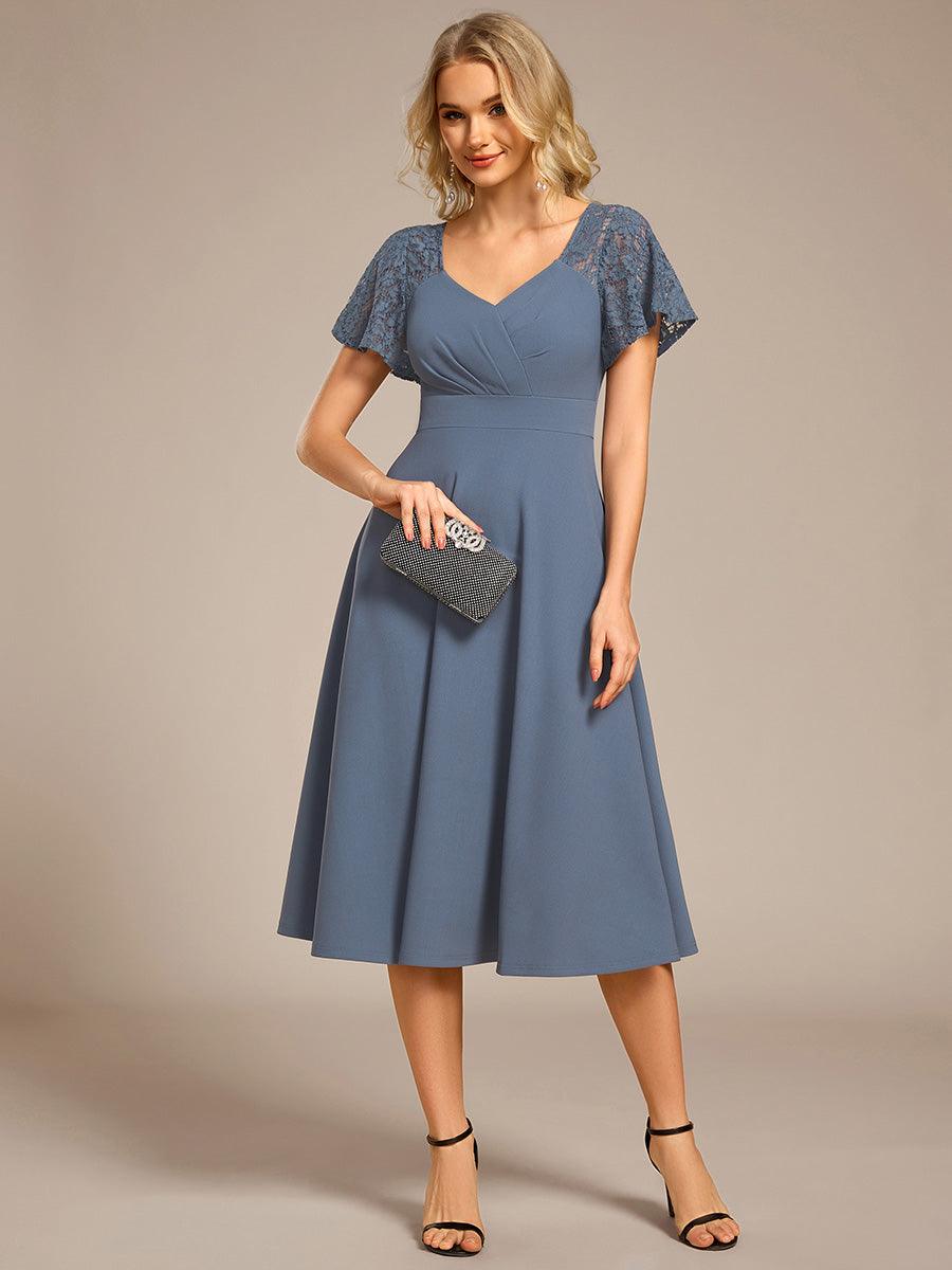 ever EVIE|Short Sleeves A-Line Midi Wedding Guest Dress with Pockets