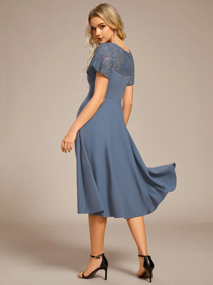 ever EVIE|Short Sleeves A-Line Midi Wedding Guest Dress with Pockets