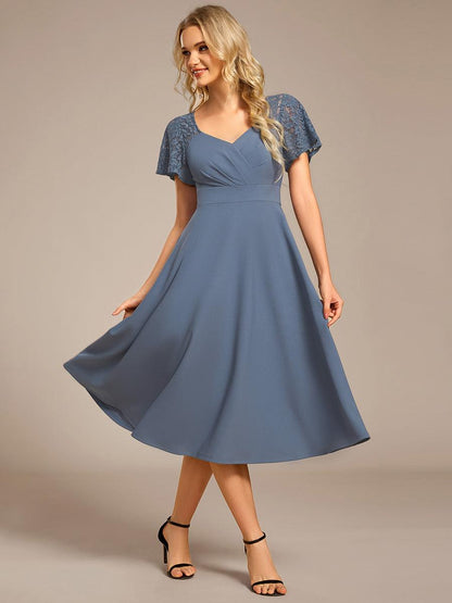 ever EVIE|Short Sleeves A-Line Midi Wedding Guest Dress with Pockets
