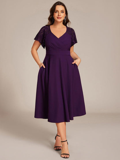pretty EVIE|Plus Size A-Line Pleated Midi Wedding Guest Dress with Pockets