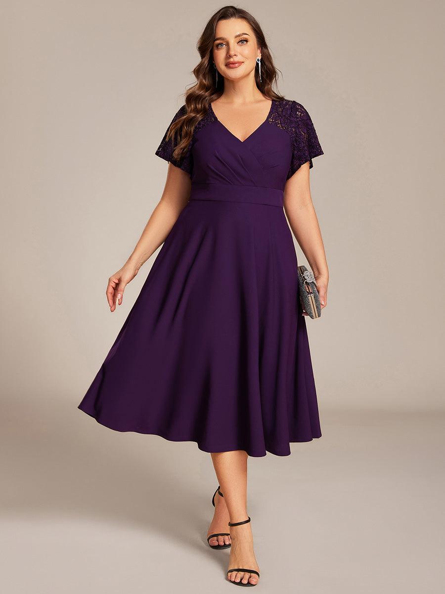 pretty EVIE|Plus Size A-Line Pleated Midi Wedding Guest Dress with Pockets