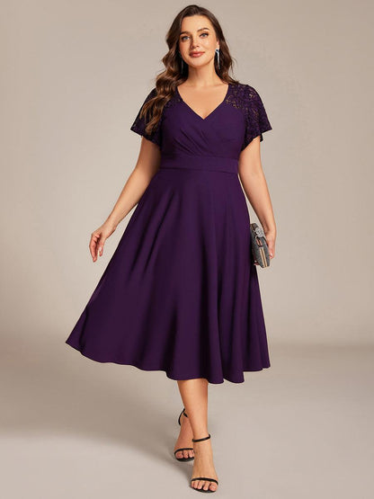 pretty EVIE|Plus Size A-Line Pleated Midi Wedding Guest Dress with Pockets