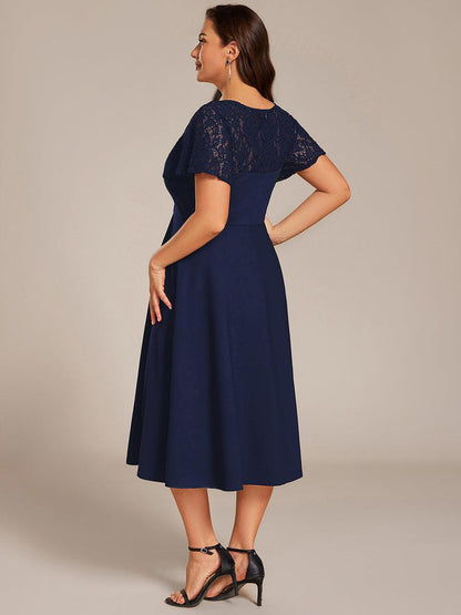 ever EVIE|Short Sleeves A-Line Midi Wedding Guest Dress with Pockets