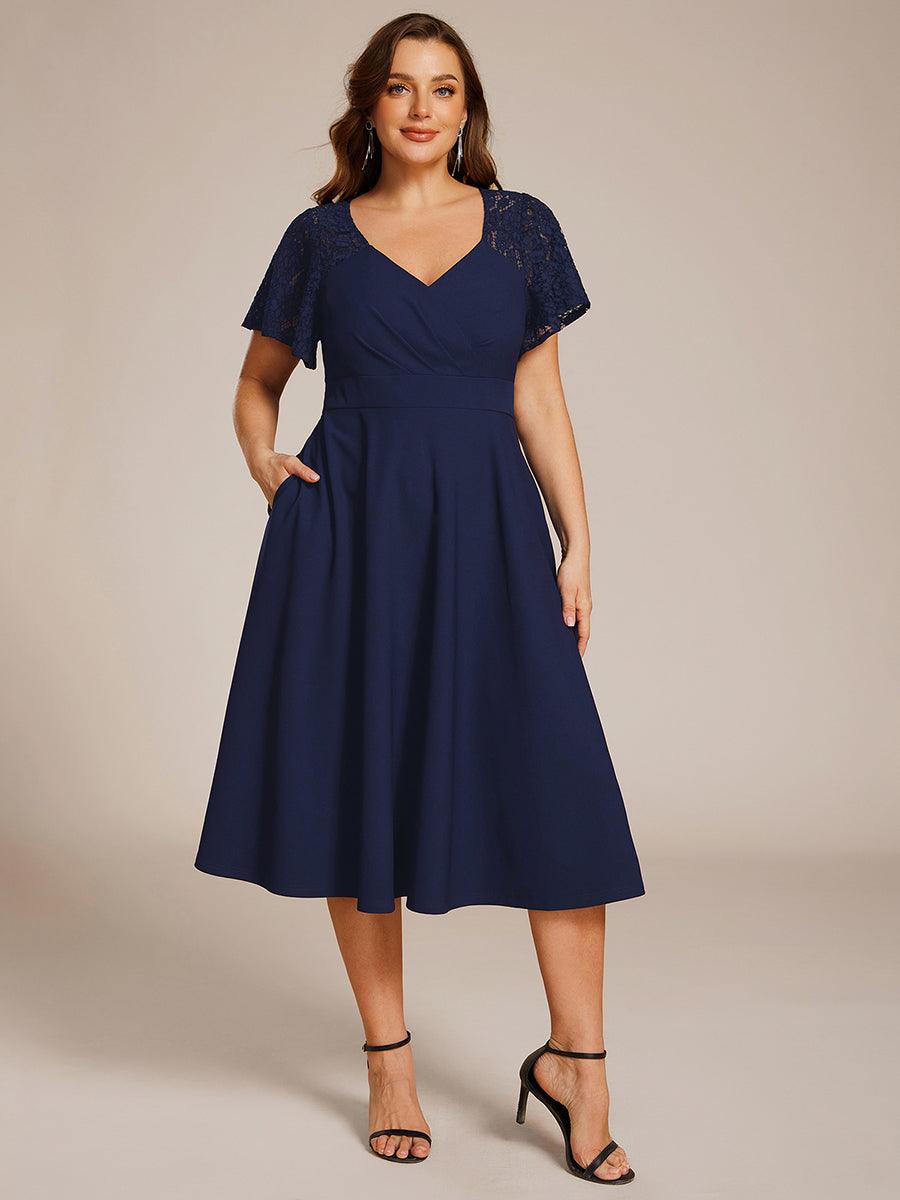 pretty EVIE|Plus Size A-Line Pleated Midi Wedding Guest Dress with Pockets