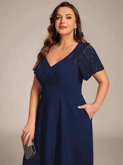 pretty EVIE|Plus Size A-Line Pleated Midi Wedding Guest Dress with Pockets