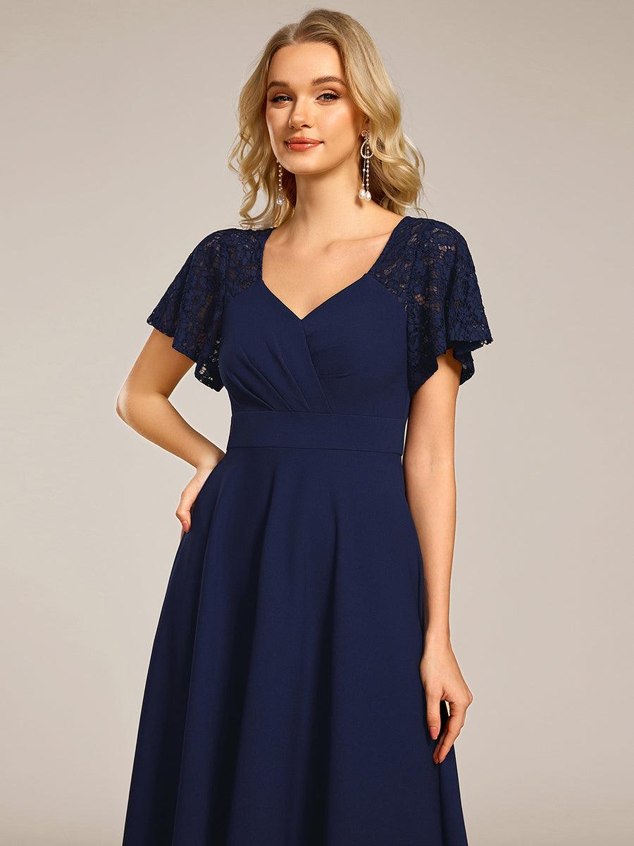 ever EVIE|Short Sleeves A-Line Midi Wedding Guest Dress with Pockets