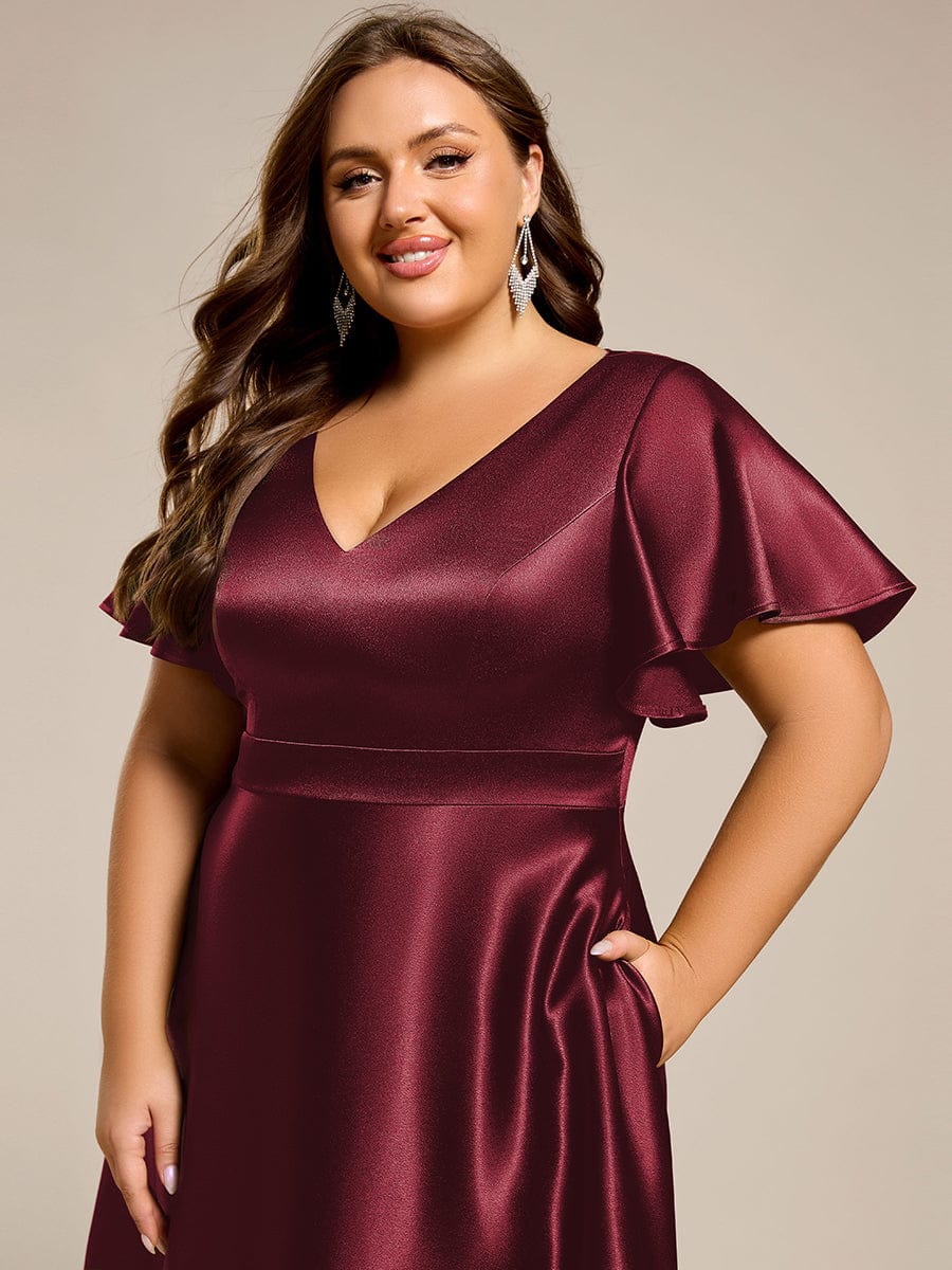 ever SCARLEN|V-neck High-Low Satin Wedding Guest Dress with Pockets