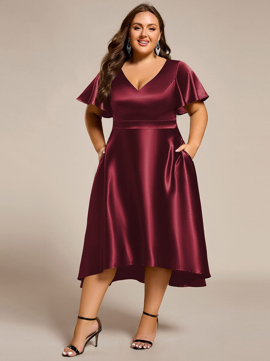 ever SCARLEN|V-neck High-Low Satin Wedding Guest Dress with Pockets