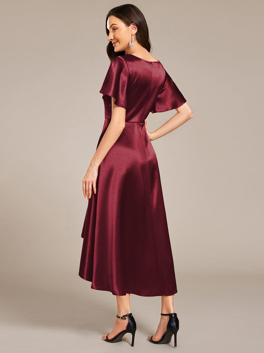ever SCARLEN|V-neck High-Low Satin Wedding Guest Dress with Pockets