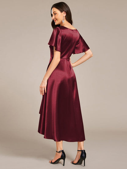 ever SCARLEN|V-neck High-Low Satin Wedding Guest Dress with Pockets