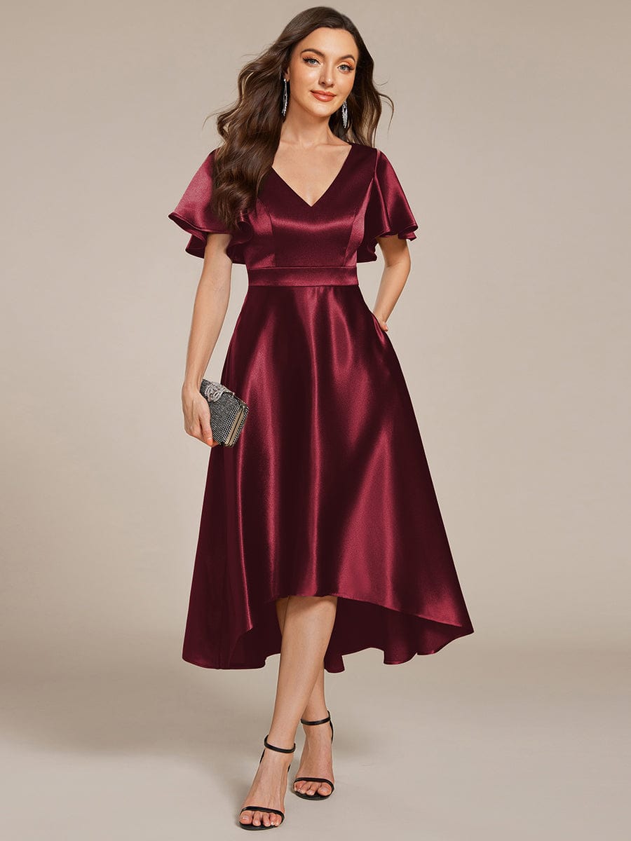 ever SCARLEN|V-neck High-Low Satin Wedding Guest Dress with Pockets