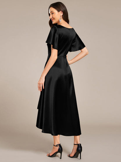 ever SCARLEN|V-neck High-Low Satin Wedding Guest Dress with Pockets