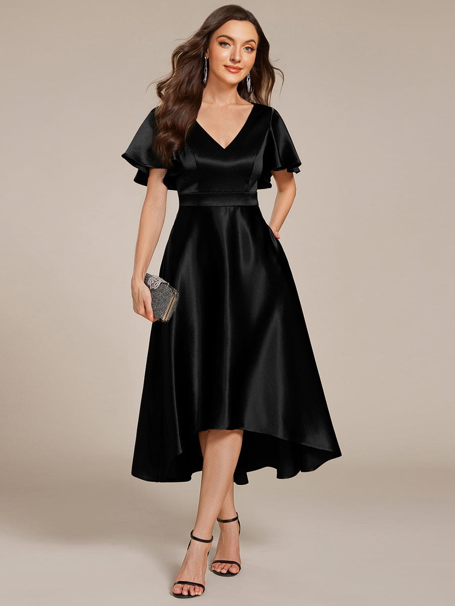 ever SCARLEN|V-neck High-Low Satin Wedding Guest Dress with Pockets