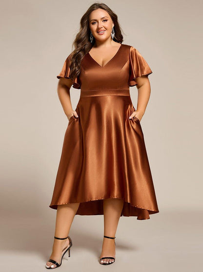 ever SCARLEN|V-neck High-Low Satin Wedding Guest Dress with Pockets