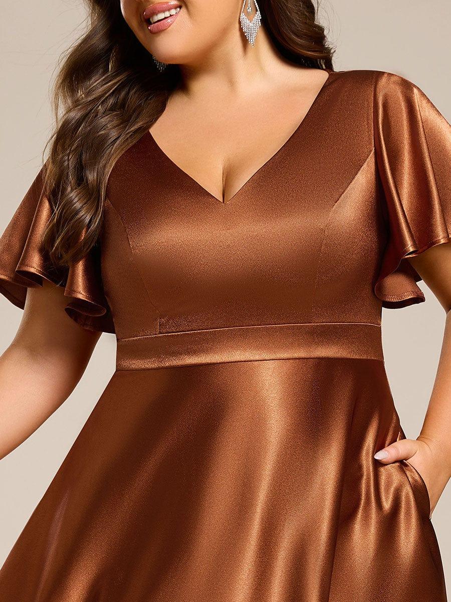 pretty SCARLEN|Plus Size Satin Midi Wedding Guest Dress with Pockets