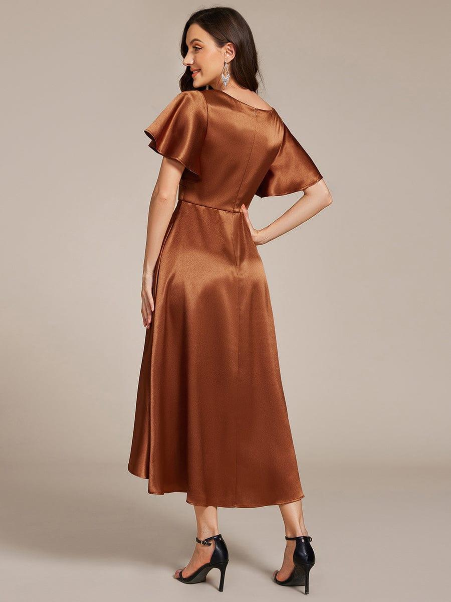ever SCARLEN|V-neck High-Low Satin Wedding Guest Dress with Pockets